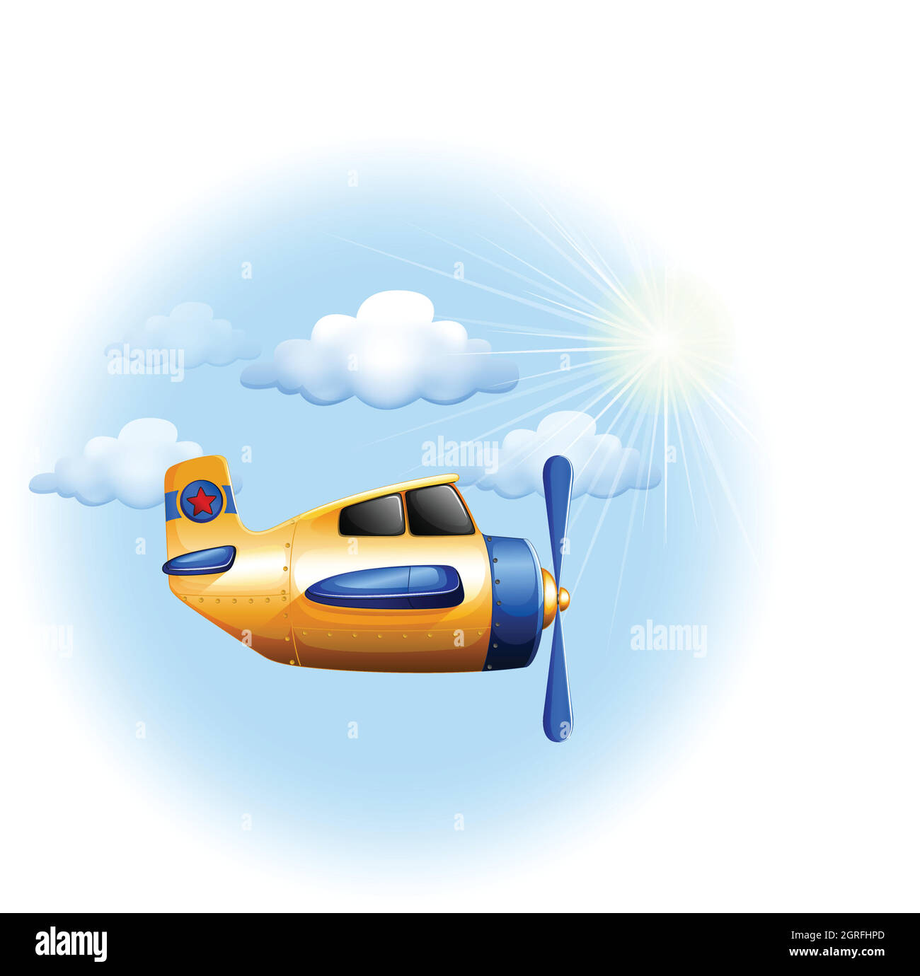 Un avion jaune vintage dans le ciel Illustration de Vecteur