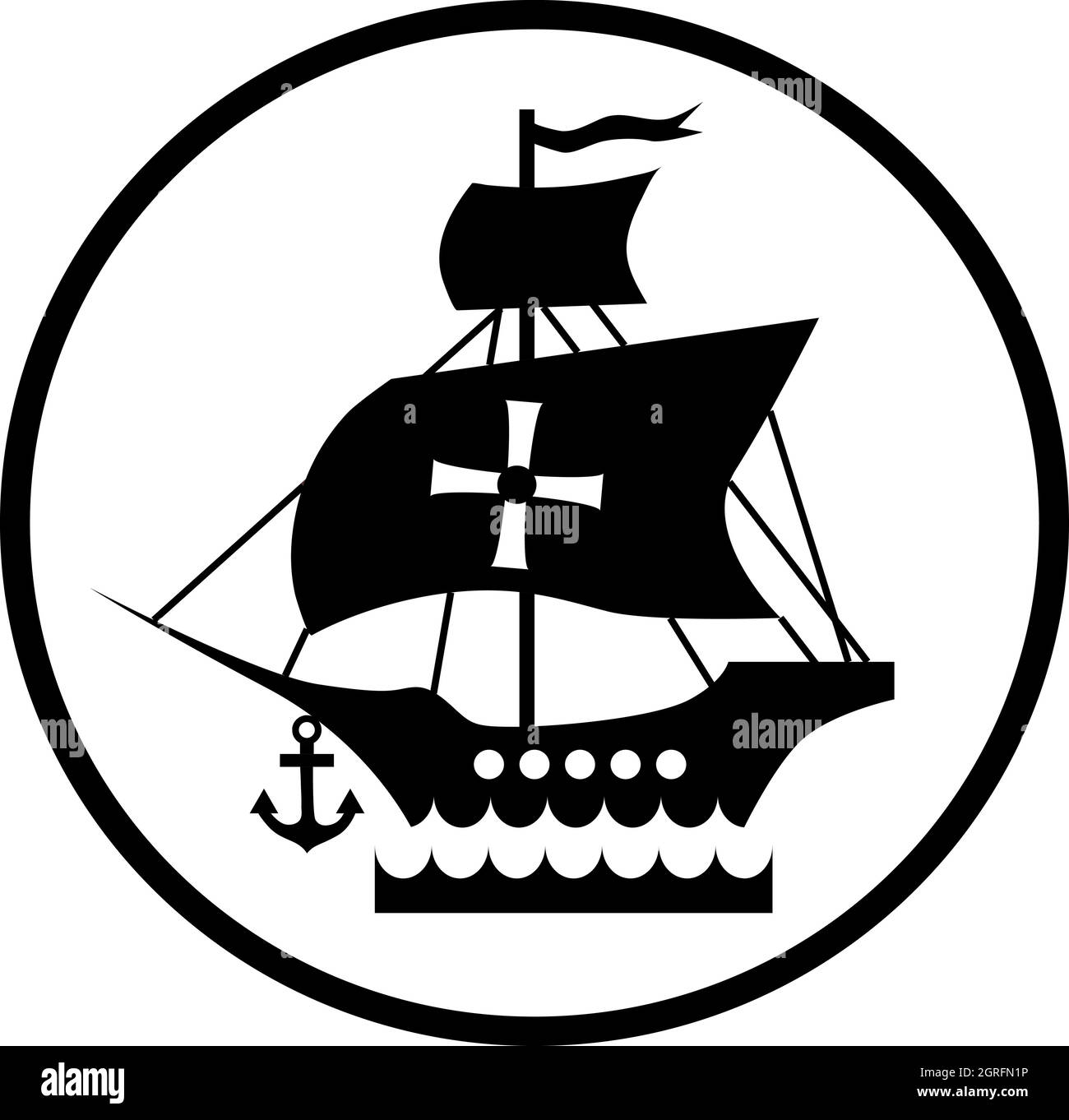 Bateau avec drapeau de l'icône de Columbus, style simple Illustration de Vecteur
