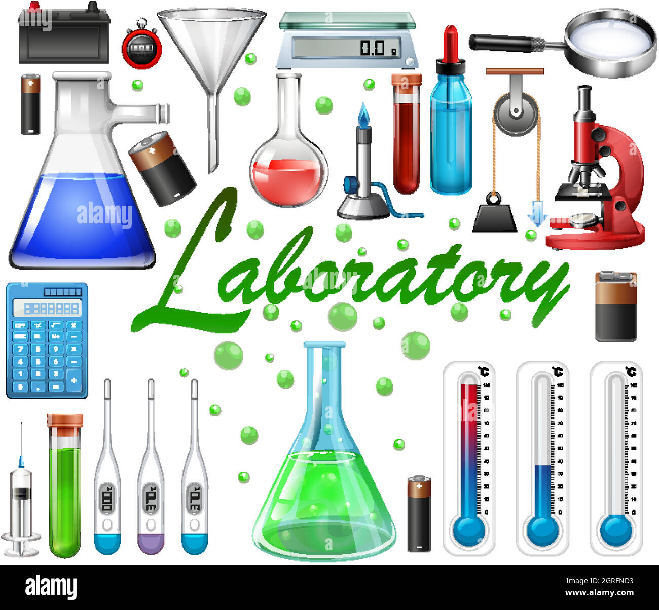 Équipements de laboratoire sur fond blanc Illustration de Vecteur