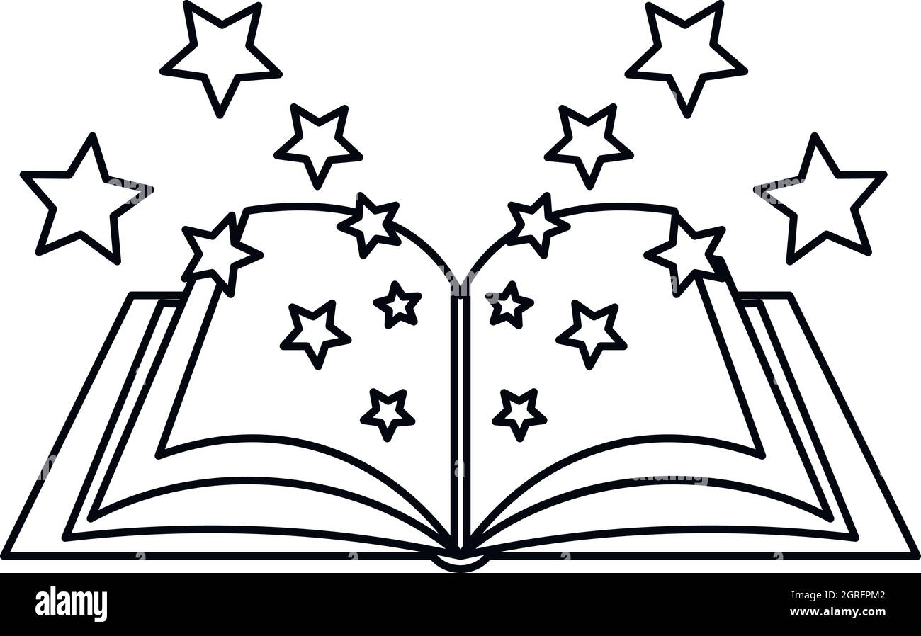 Icône de livre magique, style de contour Illustration de Vecteur