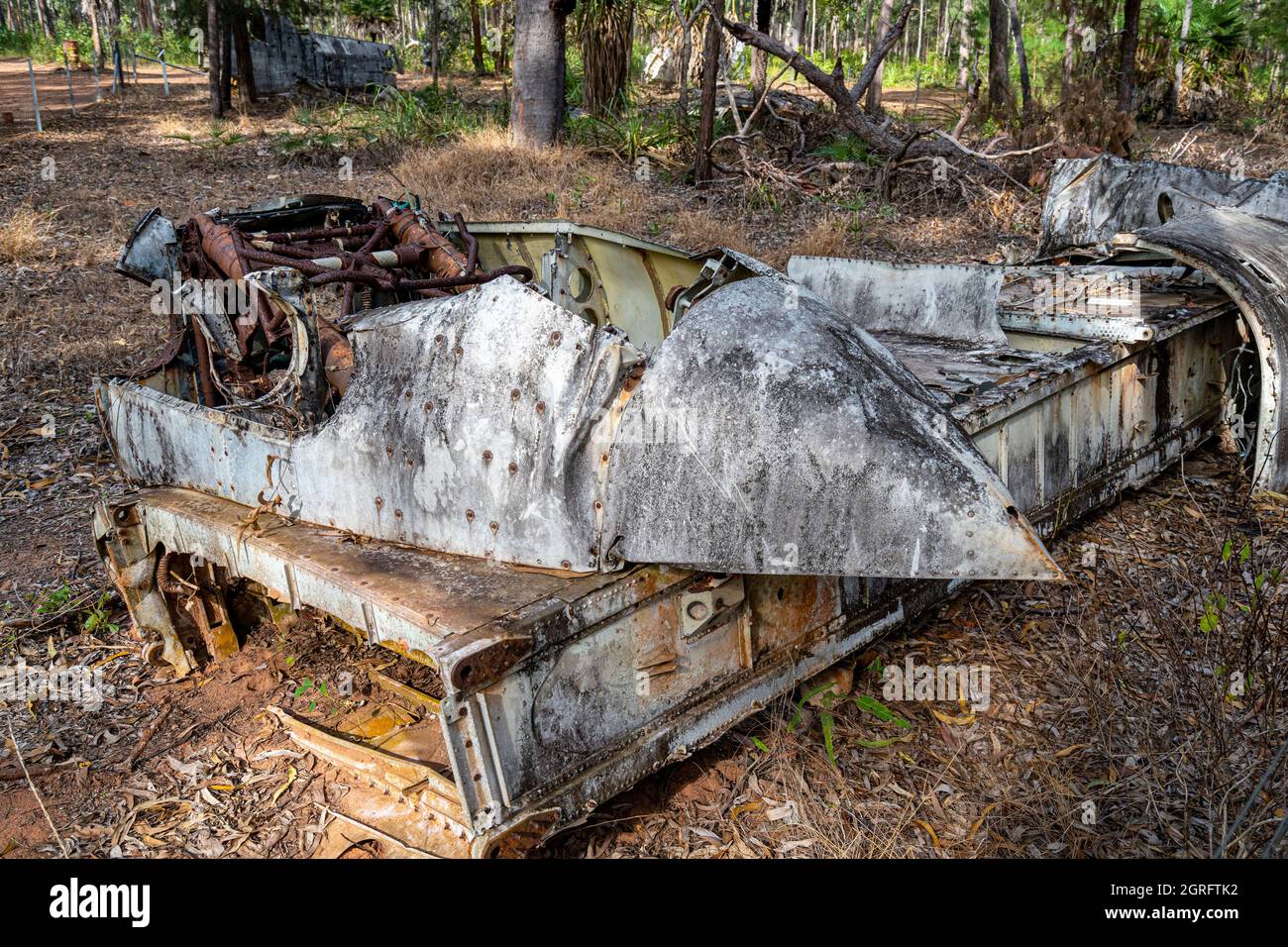 L'épave de l'bombardier de Beaufort qui s'est écrasé a atterri près de Higgins Field, en 1945. Bamaga, Queensland, Australie Banque D'Images