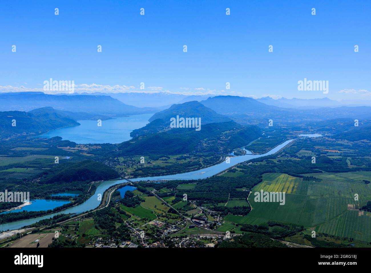 France, Ain, Culoz, le Rhône, le lac du Bourget en arrière-plan Banque D'Images