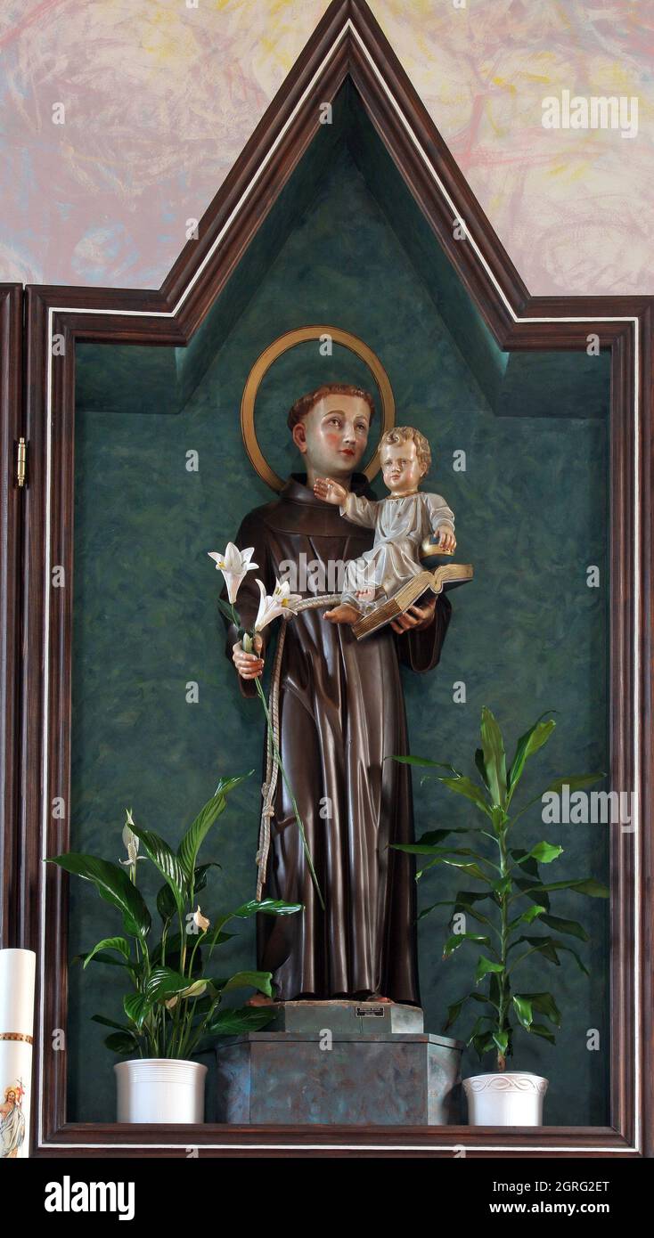 Saint Anthony tient le bébé Jésus, maître-autel de l'église Saint Antoine de Padoue à Bjelovar, Croatie Banque D'Images