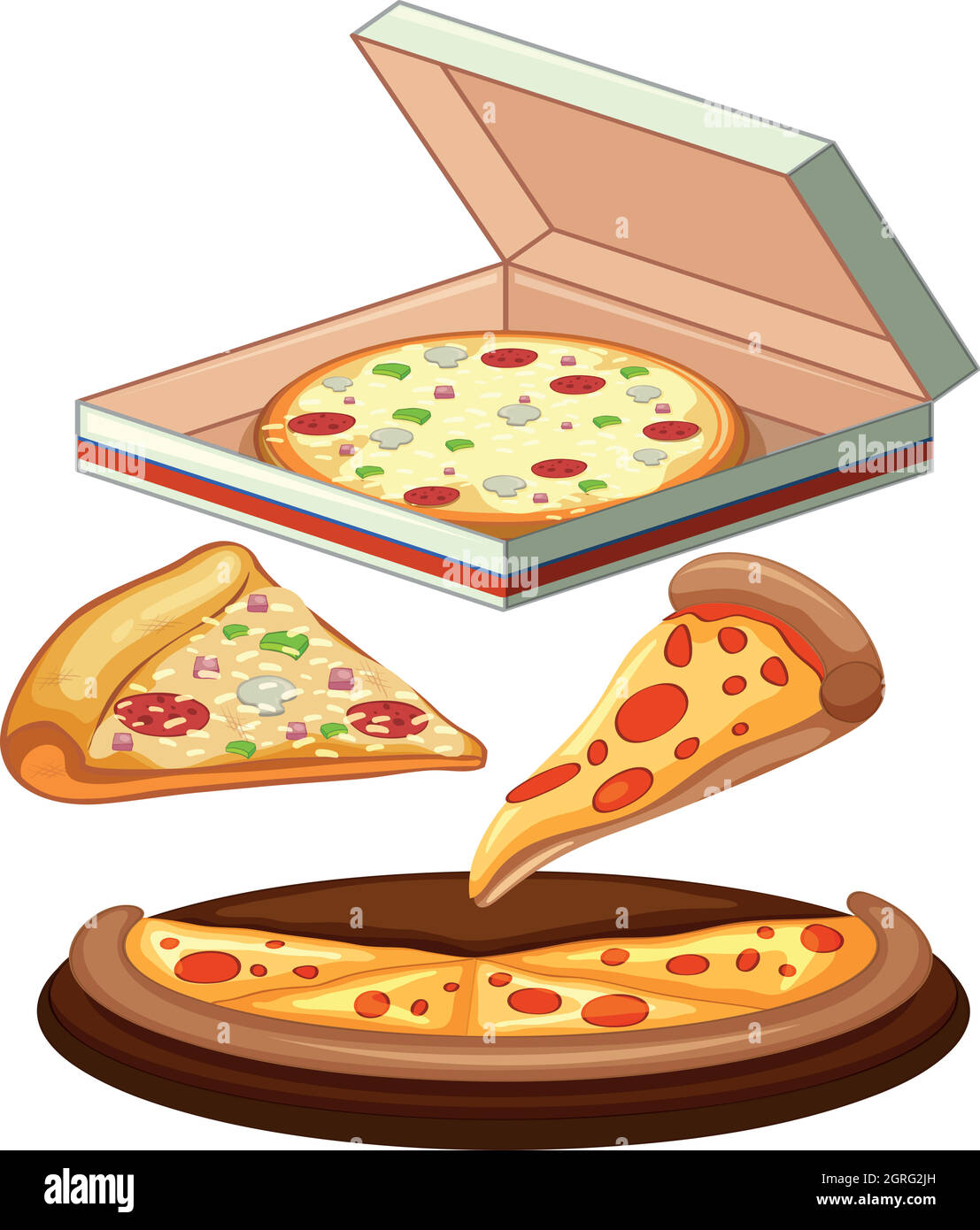 Ensemble de pizzas sur fond blanc Illustration de Vecteur