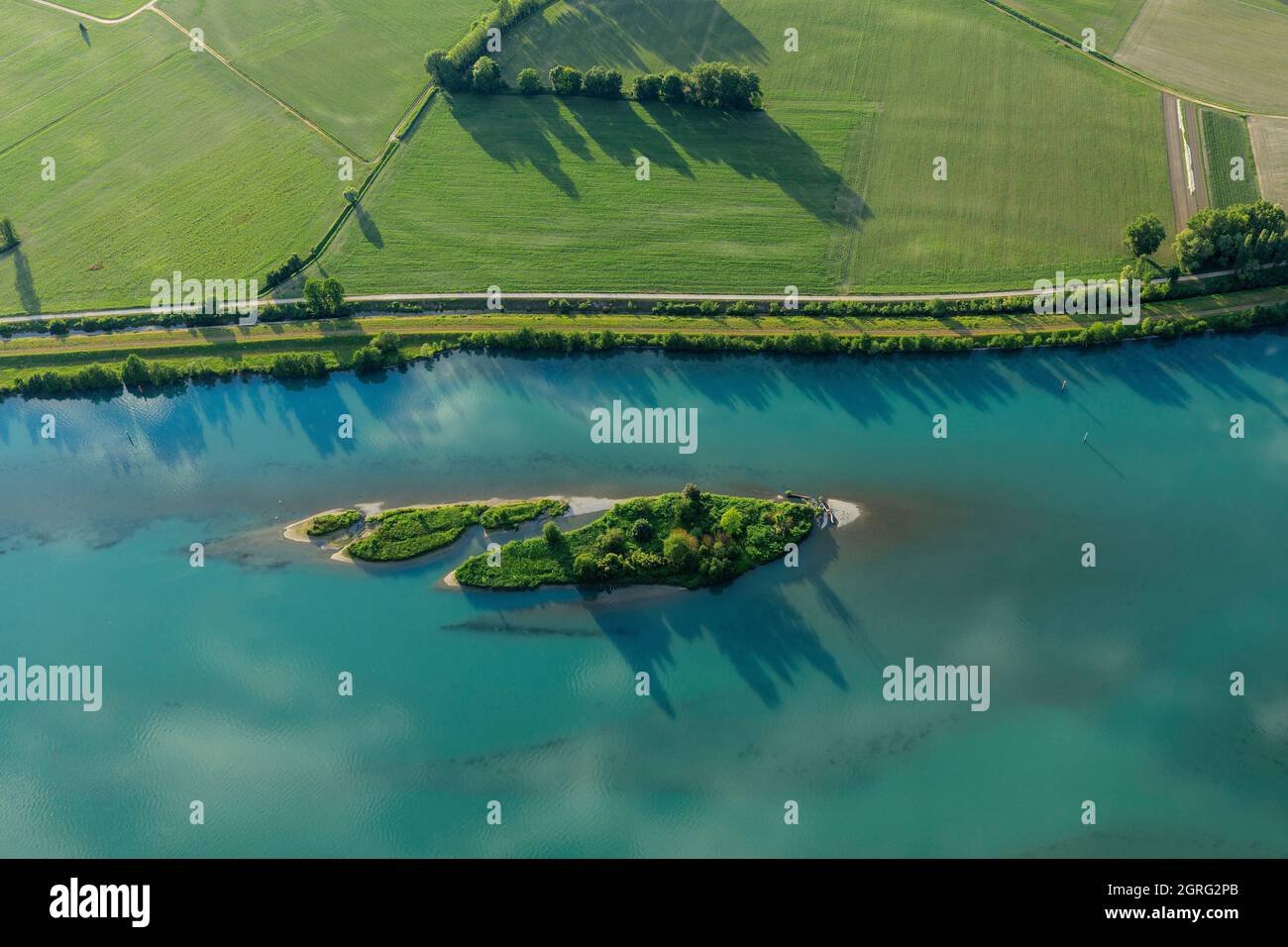 France, Ain, Peyrieu, île sur le Rhône (vue aérienne) Banque D'Images