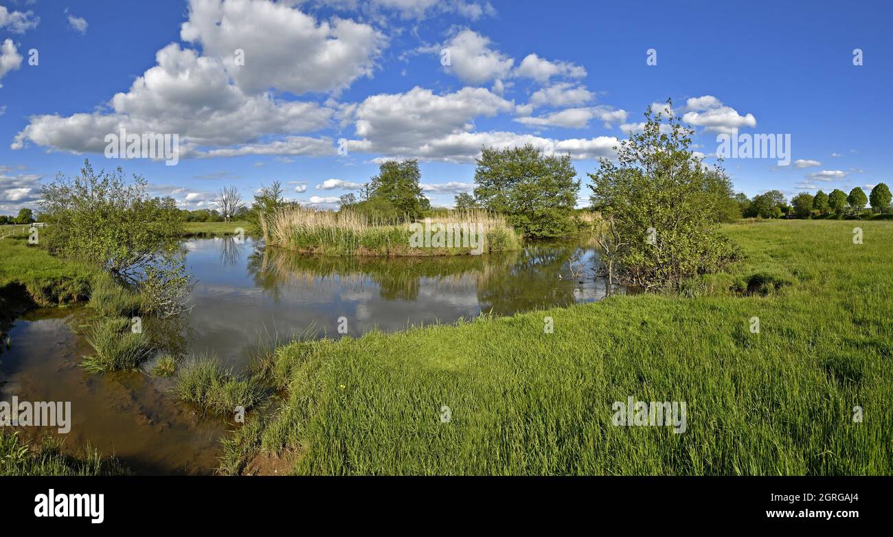 France, territoire de Belfort (90), vallée de la Bourbère, nuages dans le ciel bleu Banque D'Images