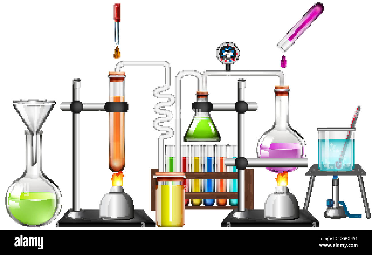 Ensemble d'équipements scientifiques sur fond blanc Illustration de Vecteur