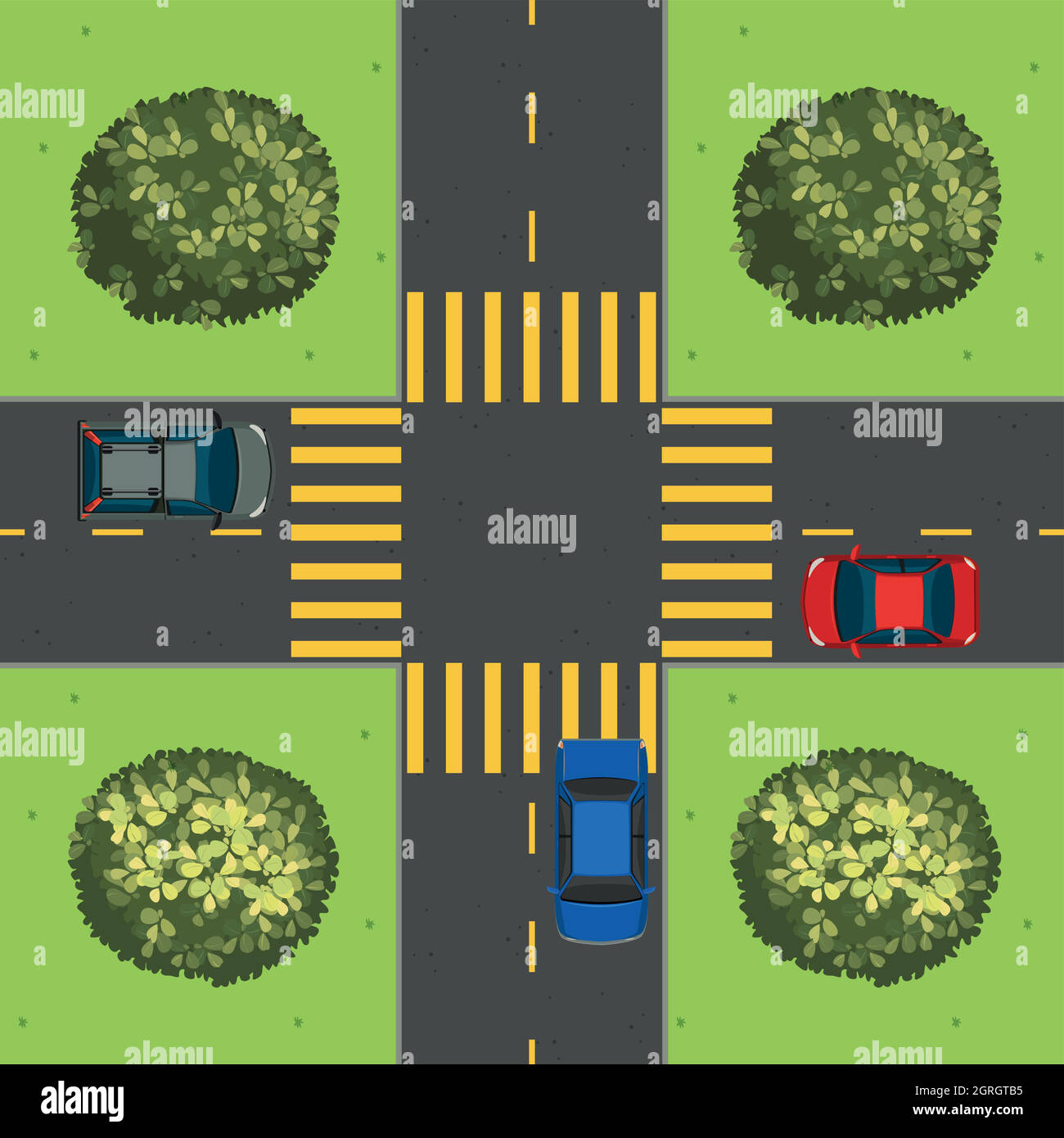 Vue aérienne des voitures à l'intersection Illustration de Vecteur