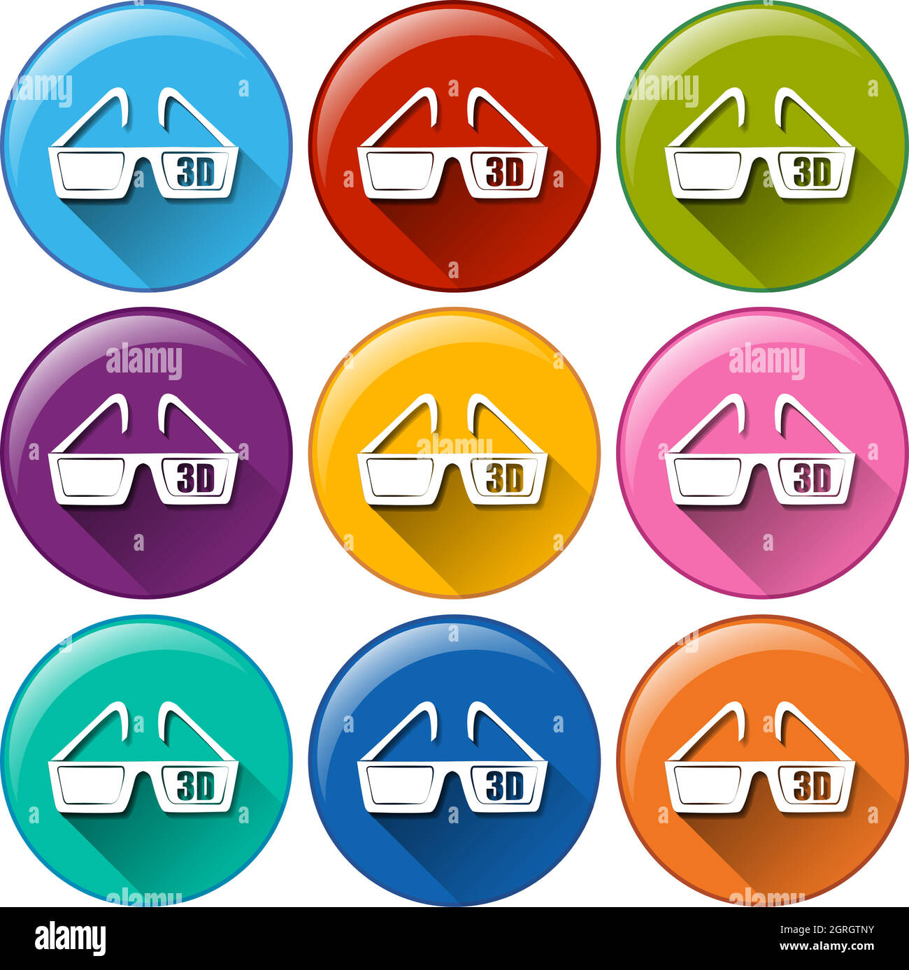 Des icônes rondes avec des lunettes de cinéma Illustration de Vecteur
