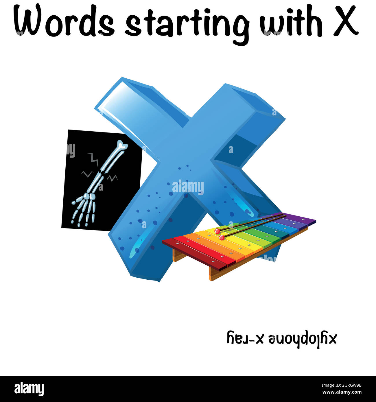 Mots commençant par la lettre X. Illustration de Vecteur
