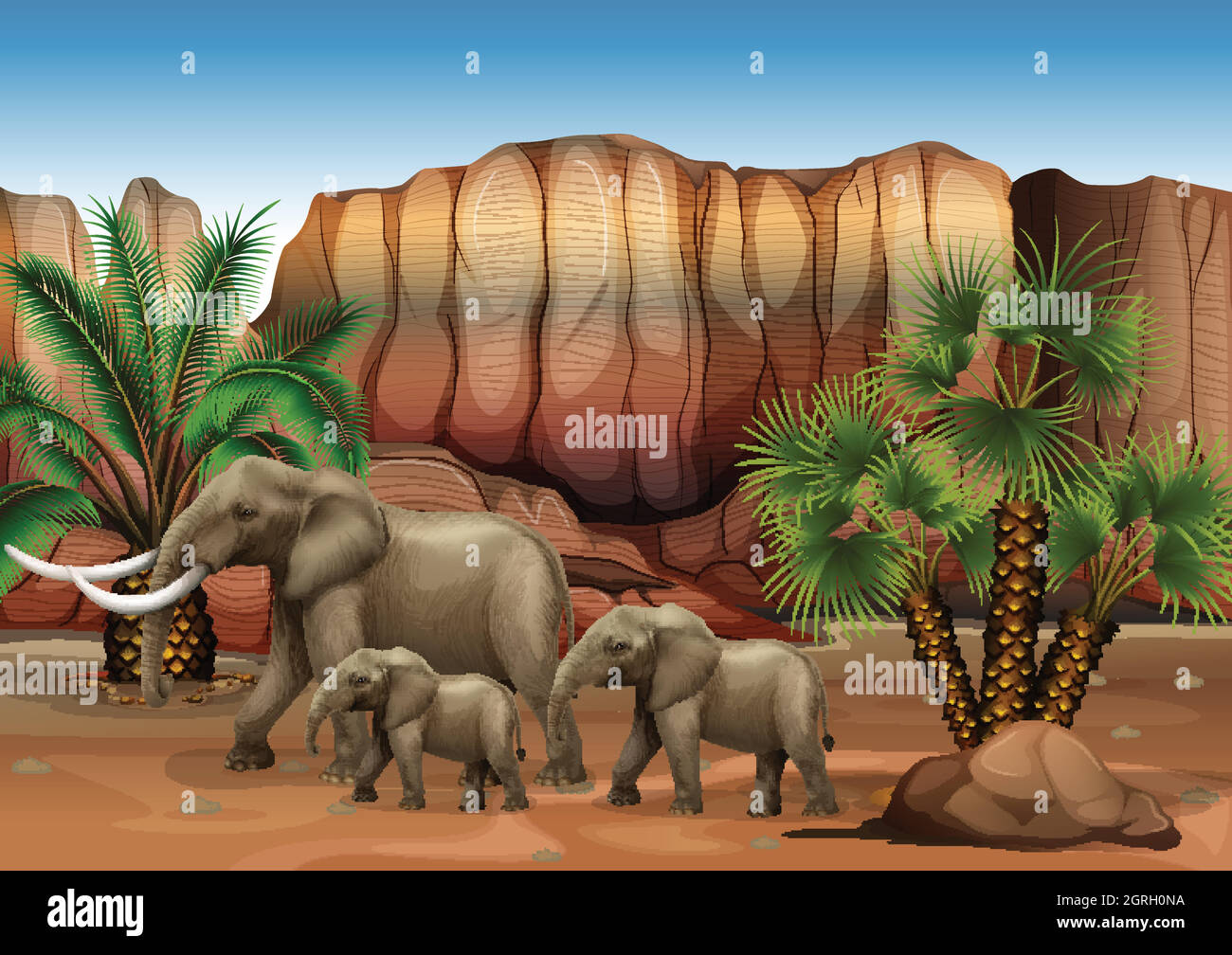 Éléphants dans le désert Illustration de Vecteur