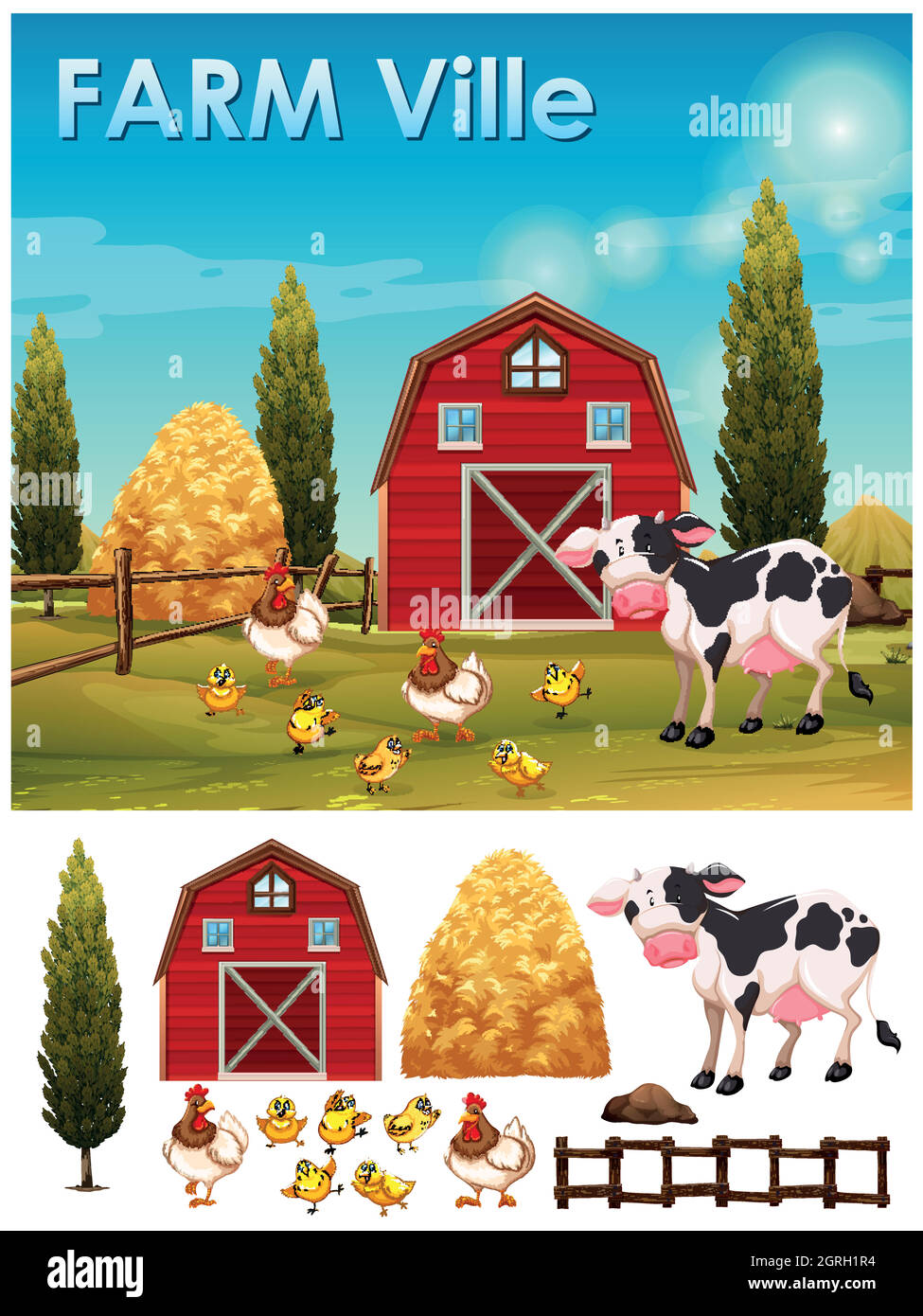 Animaux de ferme dans la ferme Illustration de Vecteur