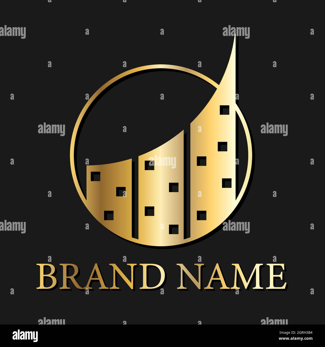 Logo Résumé bâtiment dans un cercle, architecture, couleur or, silhouette, symbole, Icône, vecteur graphique EPS 10 Illustration de Vecteur