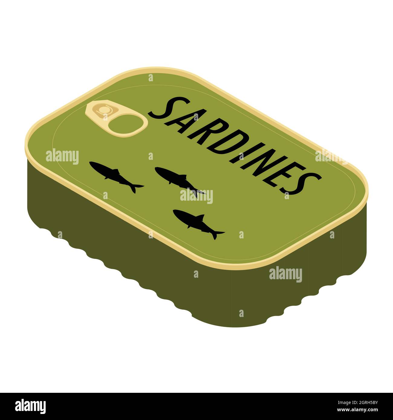 CAN de sardines vue isométrique isolée sur fond blanc. Aliments en conserve. Collection d'emballages. Illustration de Vecteur