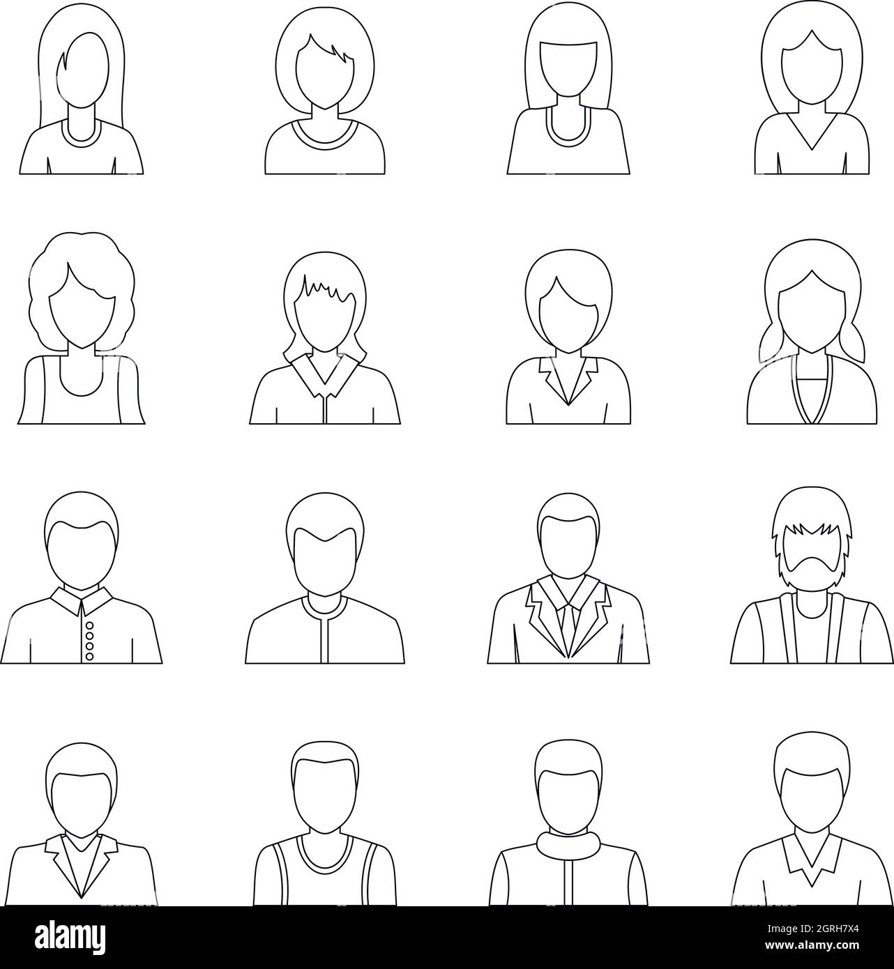 Diverses personnes icons set style du contour, Illustration de Vecteur