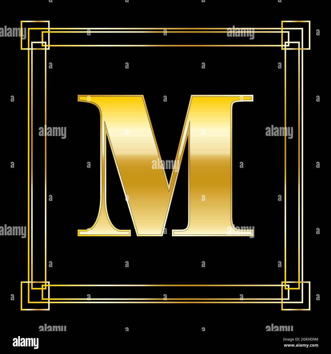 Logo lettre M avec décoration carrée, design doré de luxe Illustration de Vecteur