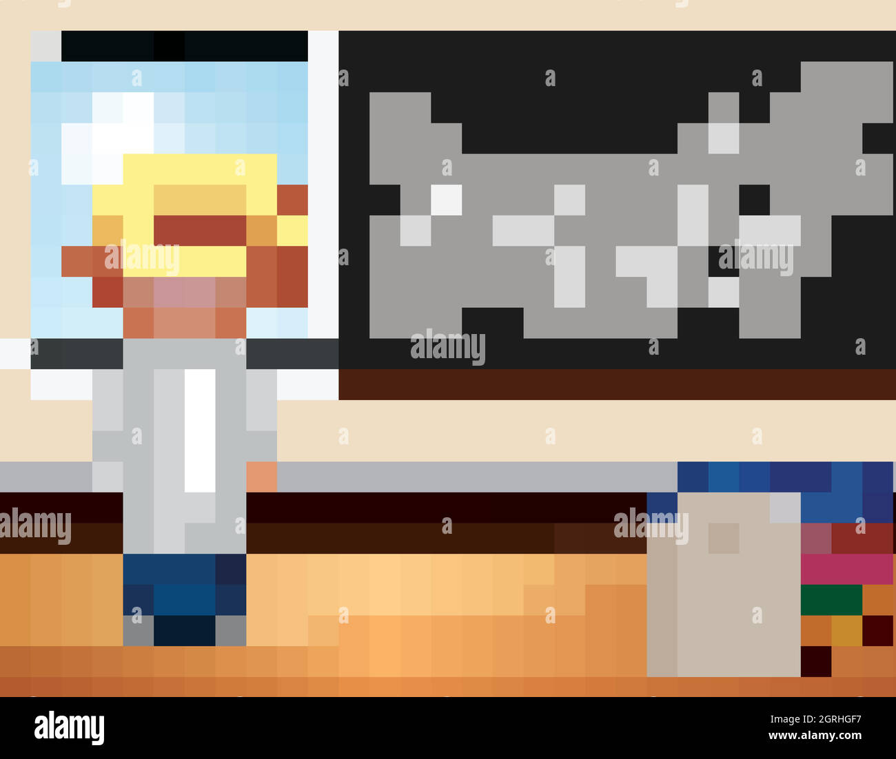 Scène avec un homme scientifique debout dans la salle de classe Illustration de Vecteur