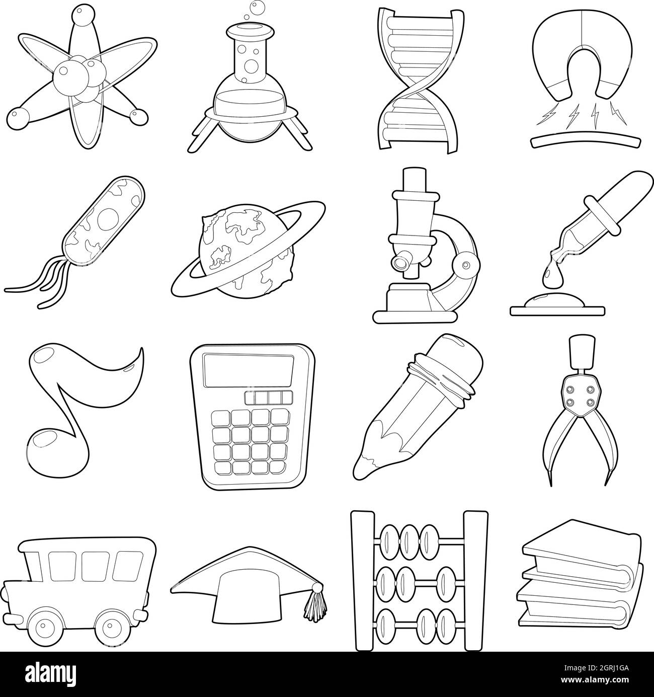 L'éducation scientifique icons set, style du contour de dessin animé Illustration de Vecteur