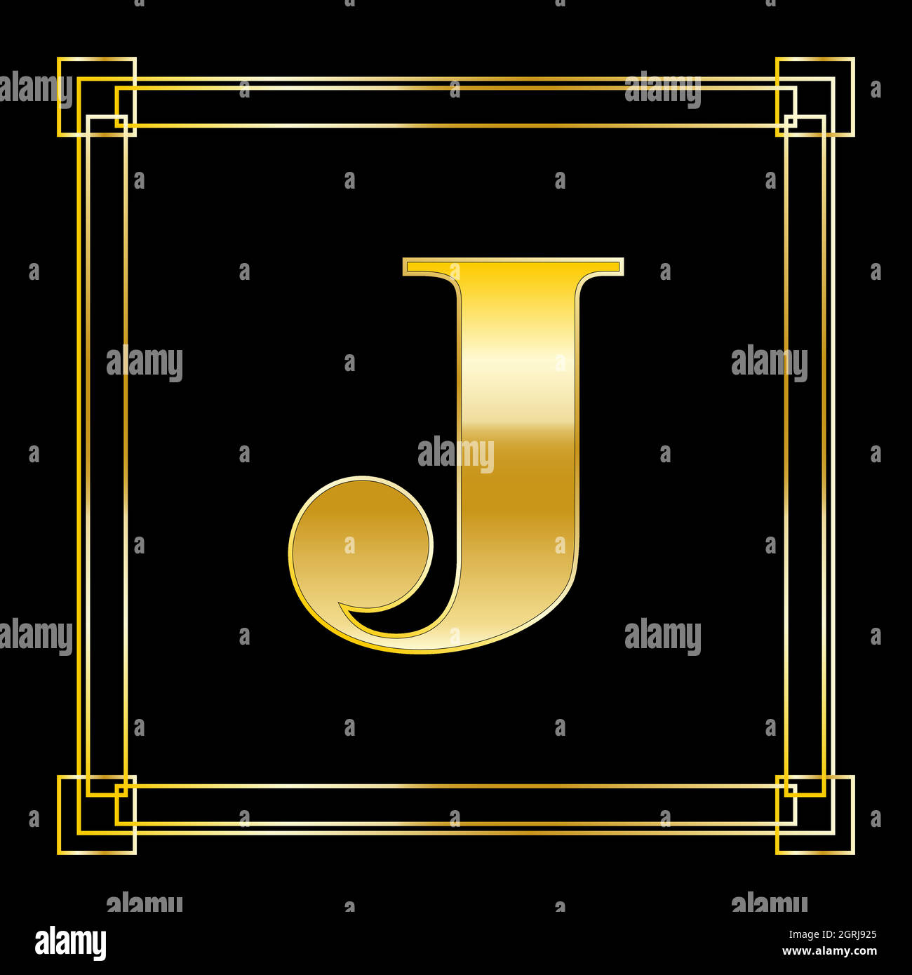 Logo lettre J avec décoration carrée, design doré de luxe Illustration de Vecteur