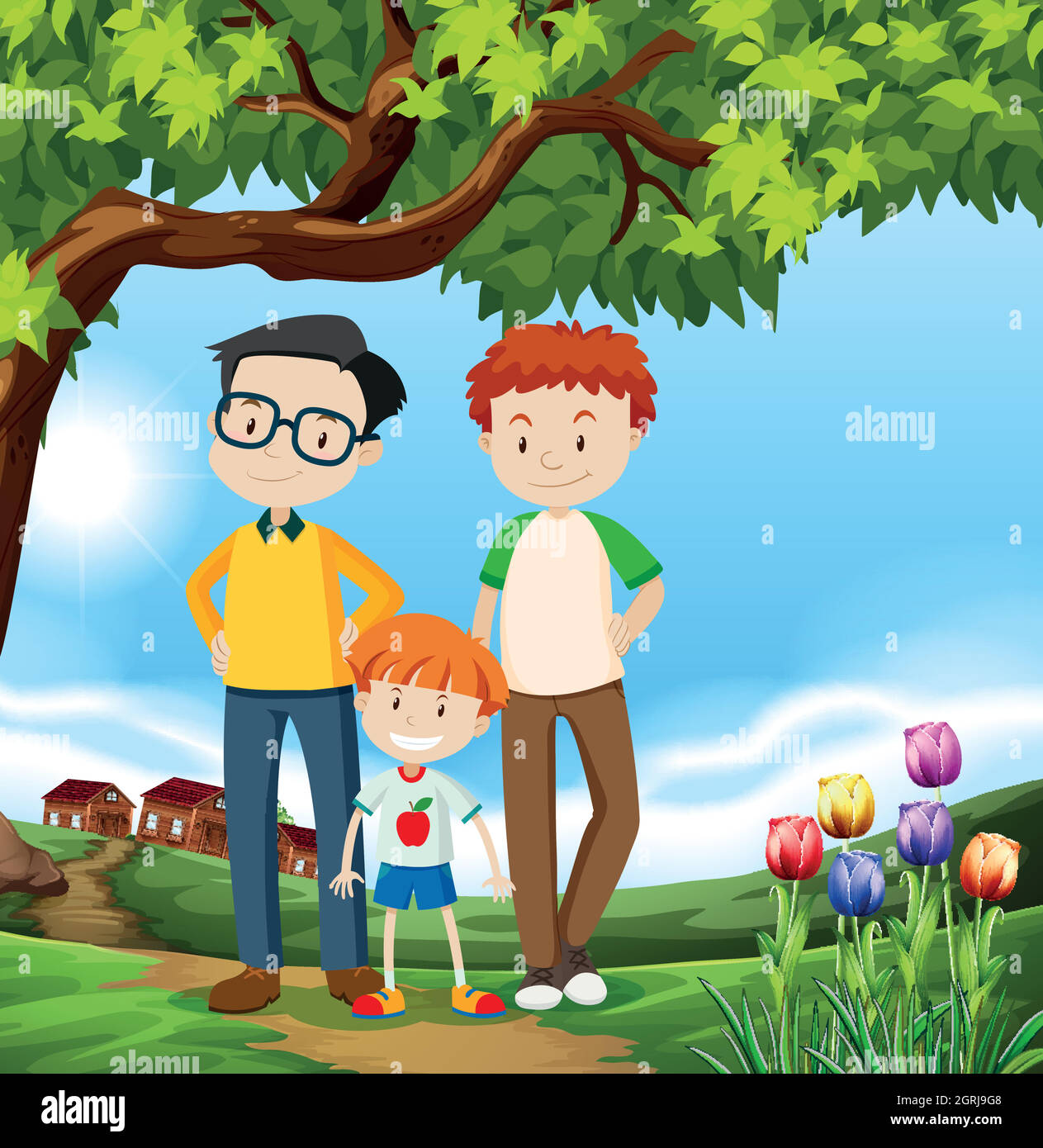 Une famille d'adoption LGBT heureuse Illustration de Vecteur