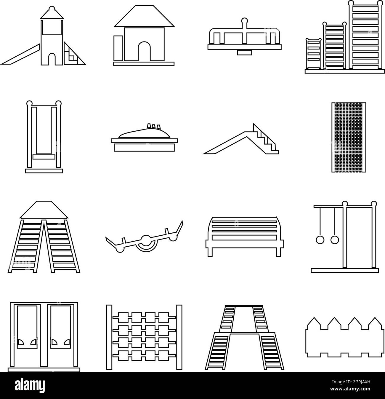 Jeux pour enfants Jeu de style du contour, des icônes Illustration de Vecteur