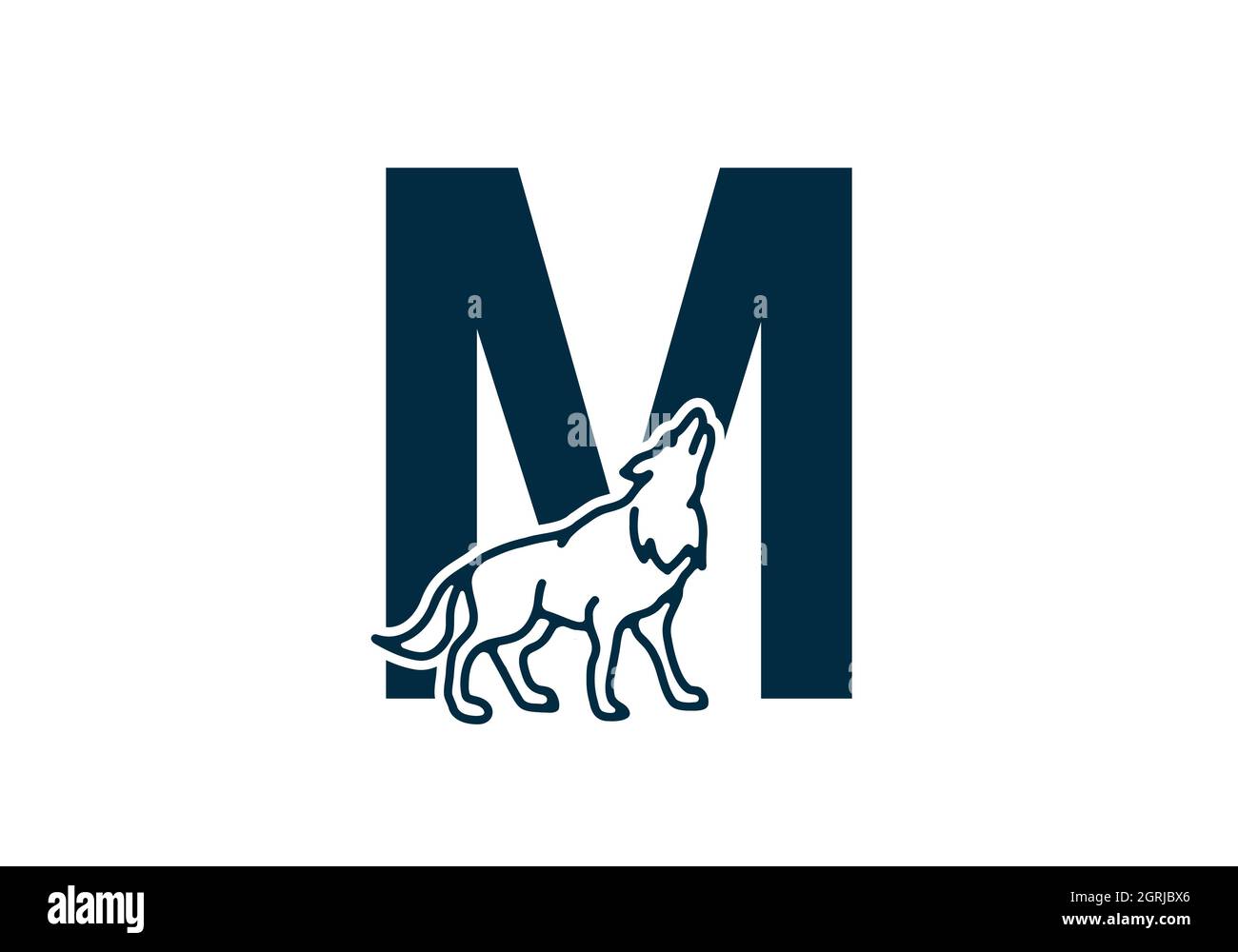 Couleur bleu foncé de la lettre initiale M avec motif loup Illustration de Vecteur