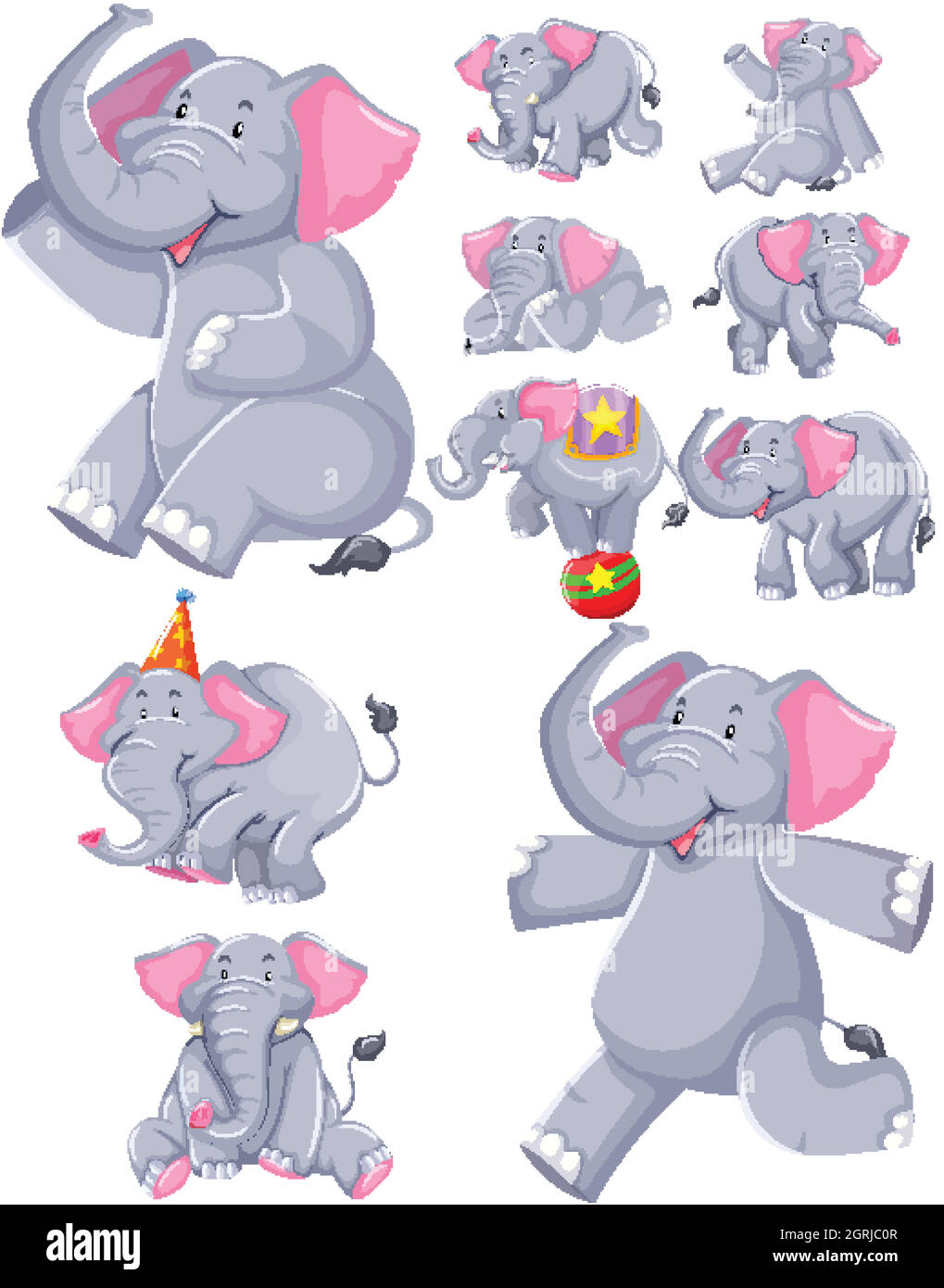 Ensemble de personnages de dessin animé éléphant Illustration de Vecteur
