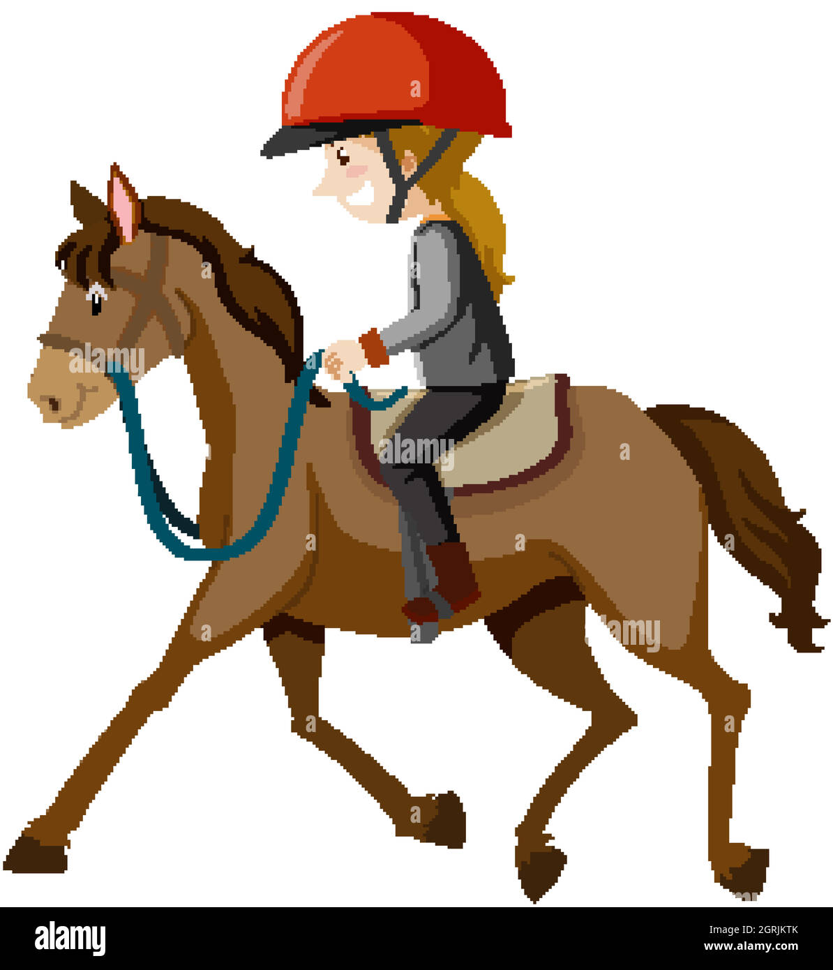 Jeune femme portant un casque ou un cavalier à cheval de dessin animé isolé Illustration de Vecteur
