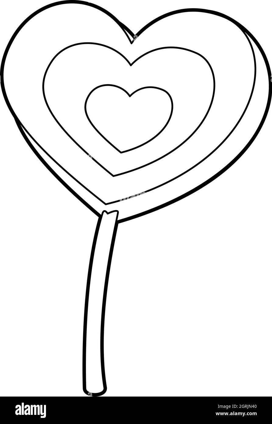 Coeur de sucette, icône de style contour Illustration de Vecteur