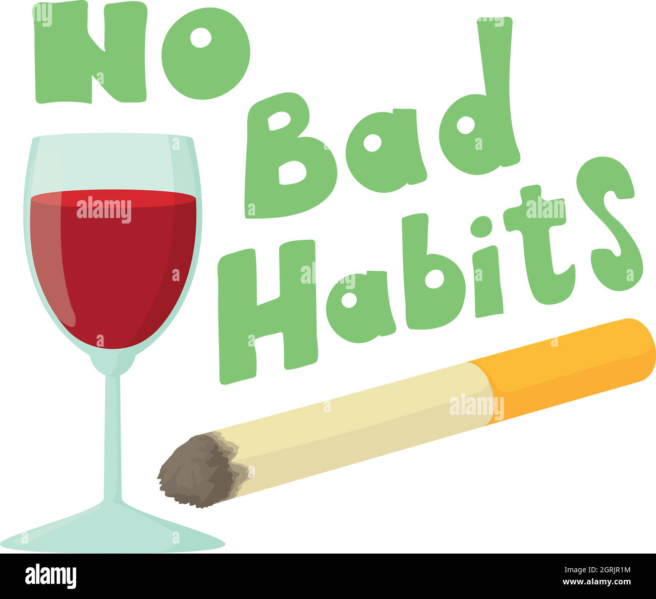 Pas de mauvaises habitudes et vin icône cigarettes Illustration de Vecteur