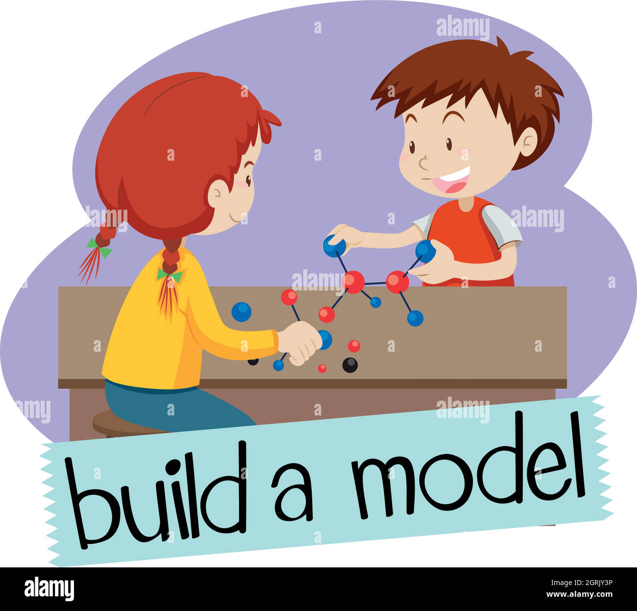 Wordcard pour construire un modèle avec deux étudiants de construire des modèles Illustration de Vecteur