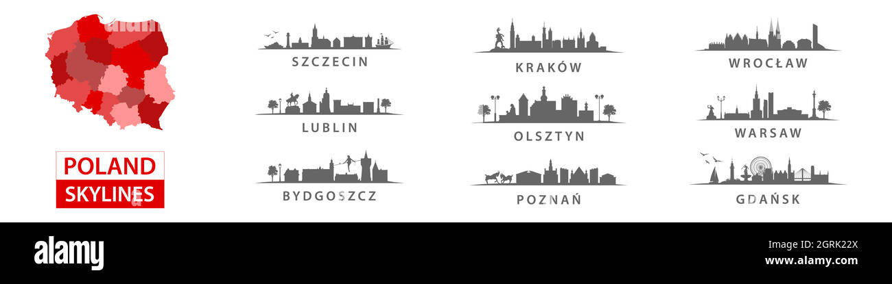 Collection de gratte-ciel polonais, grandes villes en Pologne, europe de l'est Illustration de Vecteur