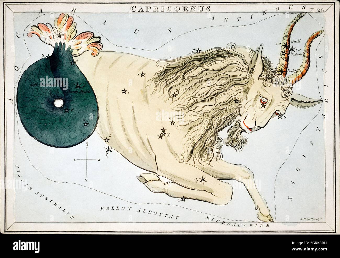 Sidney Hall (1788-1831) – diagramme astronomique du zodiaque Capricornus. Banque D'Images