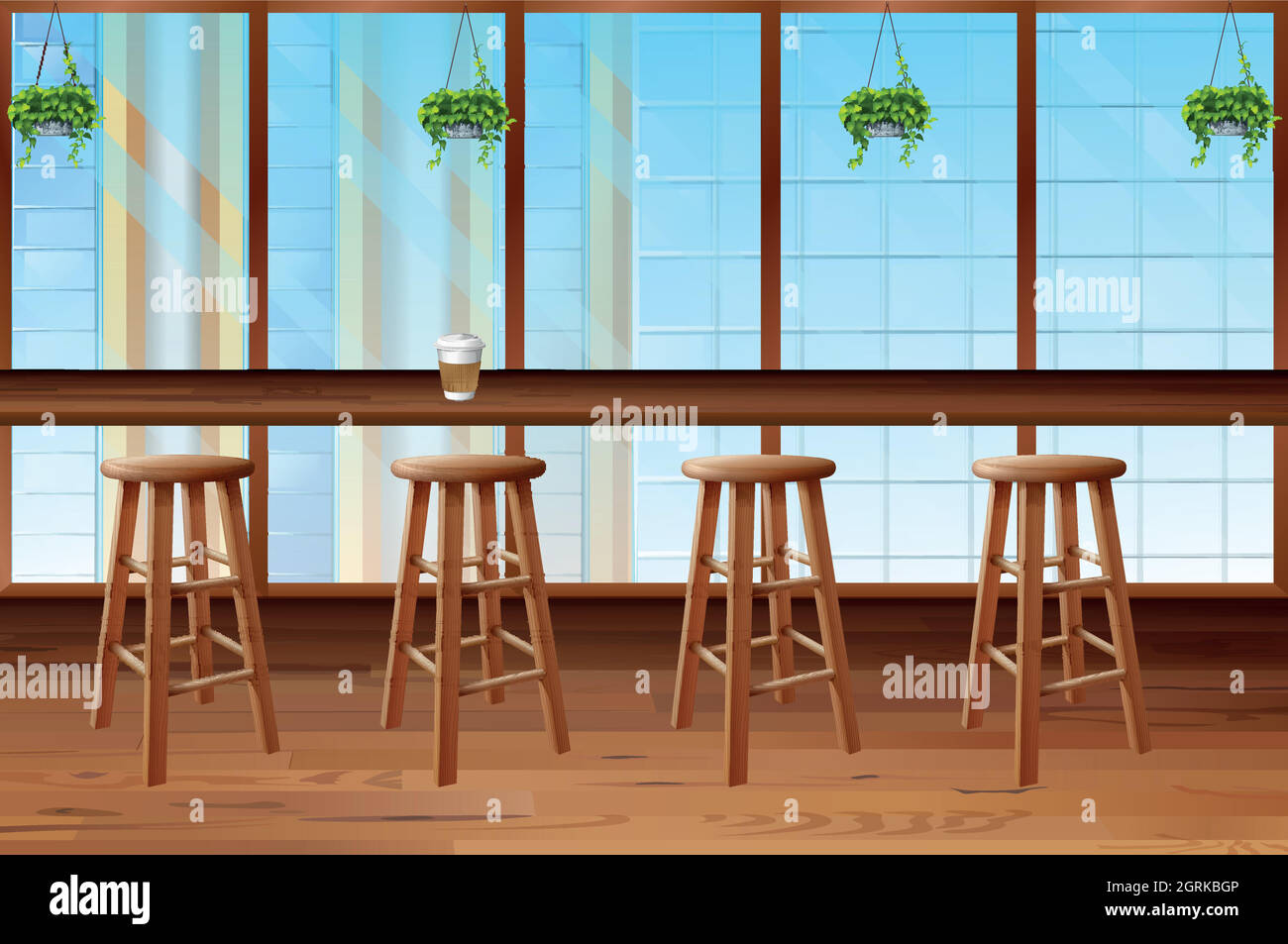 À l'intérieur du café-restaurant avec fenêtre en verre Illustration de Vecteur