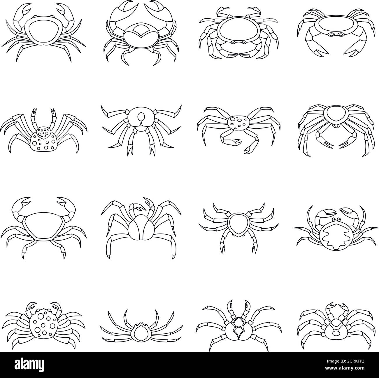 Diverses icônes du crabe, jeu de style contour Illustration de Vecteur