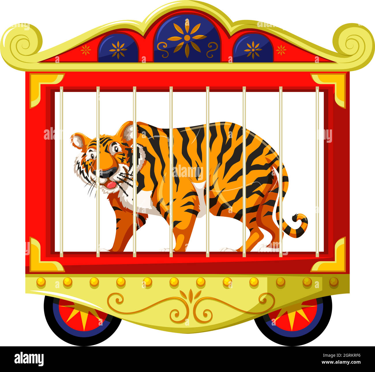 Tigre sauvage dans la cage de cirque Illustration de Vecteur