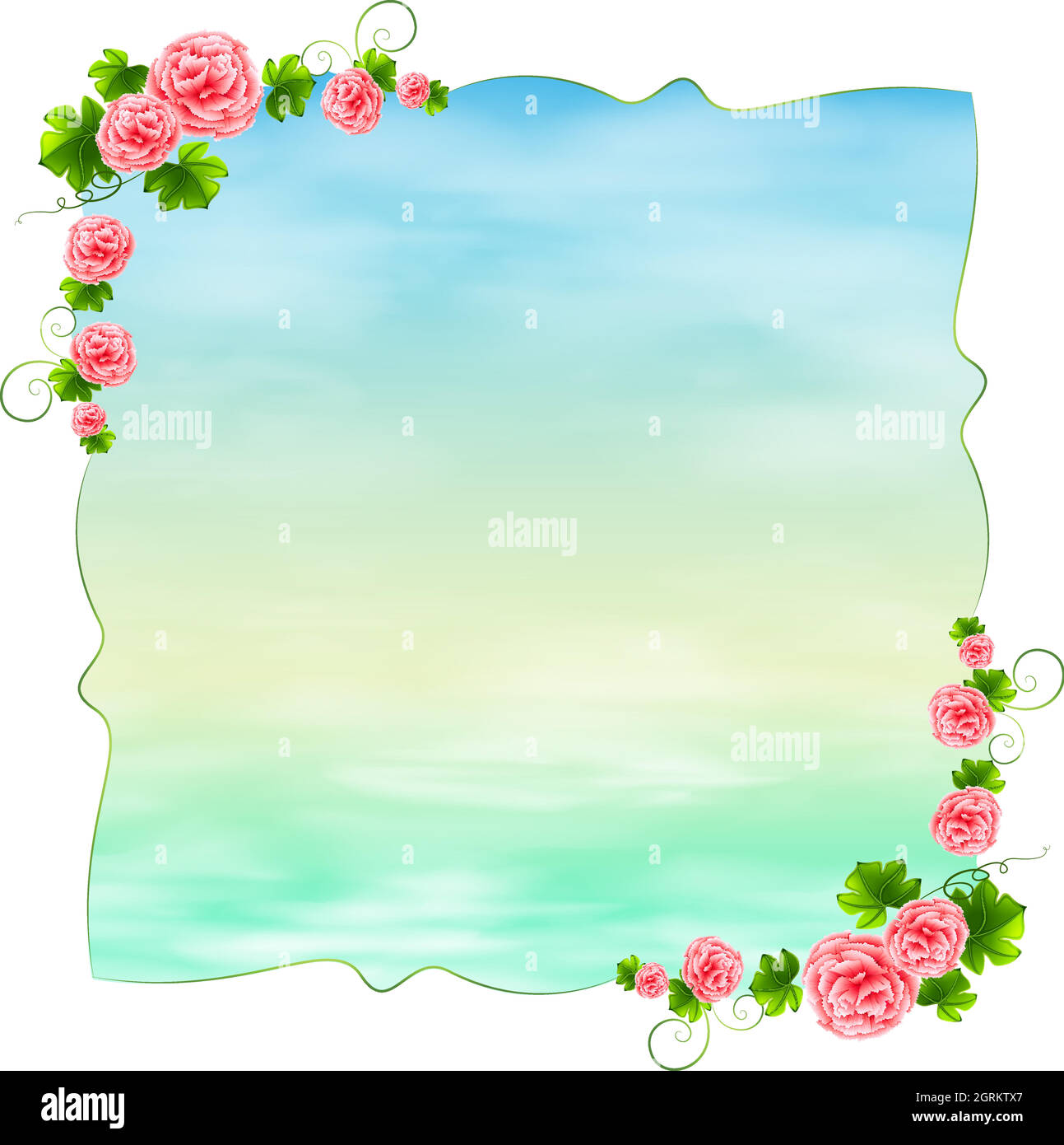 Un modèle bleu vide avec des fleurs roses carnation Illustration de Vecteur