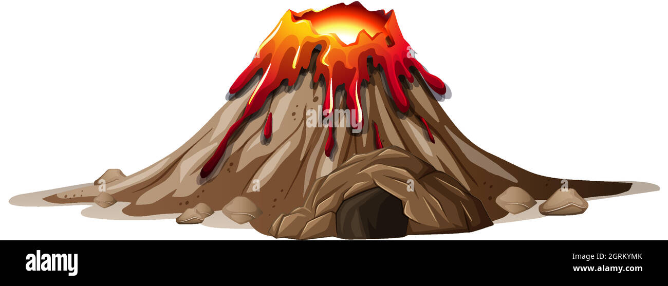 Éruption volcanique avec grotte sur fond transparent Illustration de Vecteur