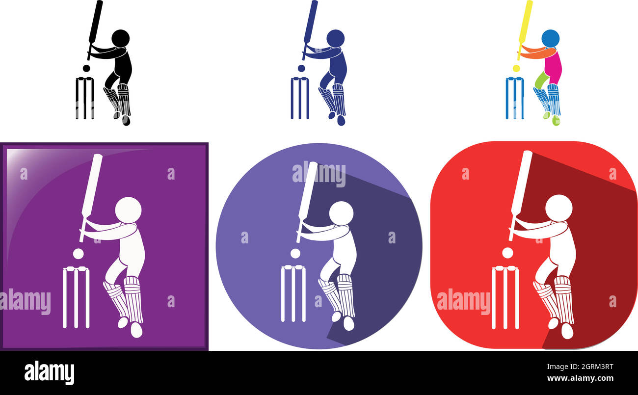 Trois icônes sportives pour le cricket Illustration de Vecteur