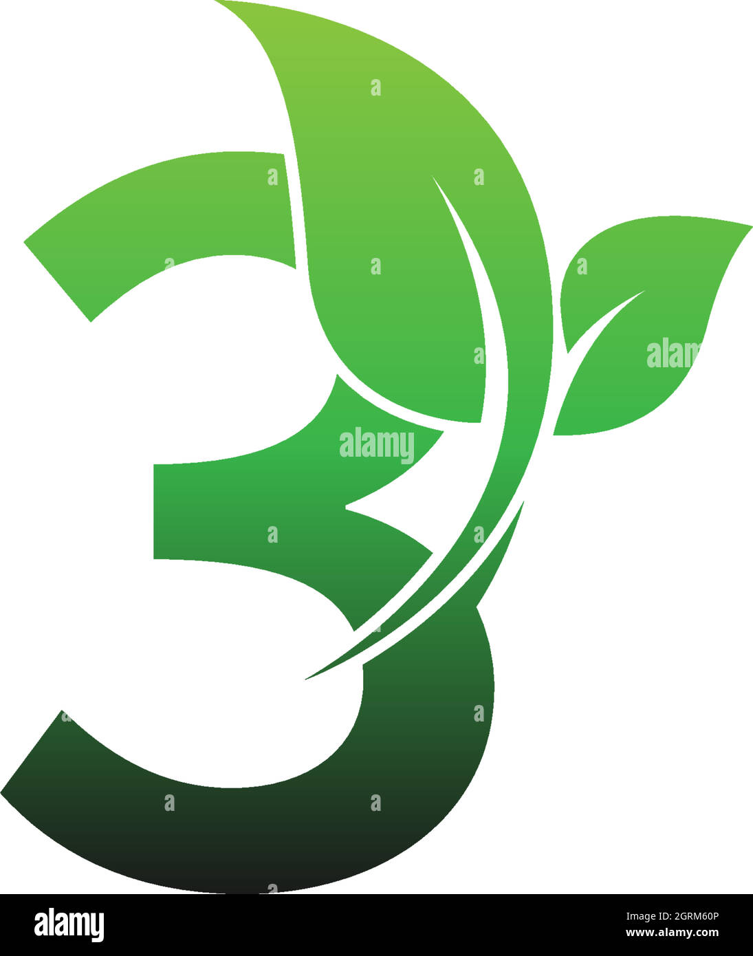 Numéro 3 avec illustration du modèle de logo d'icône de feuille verte Illustration de Vecteur