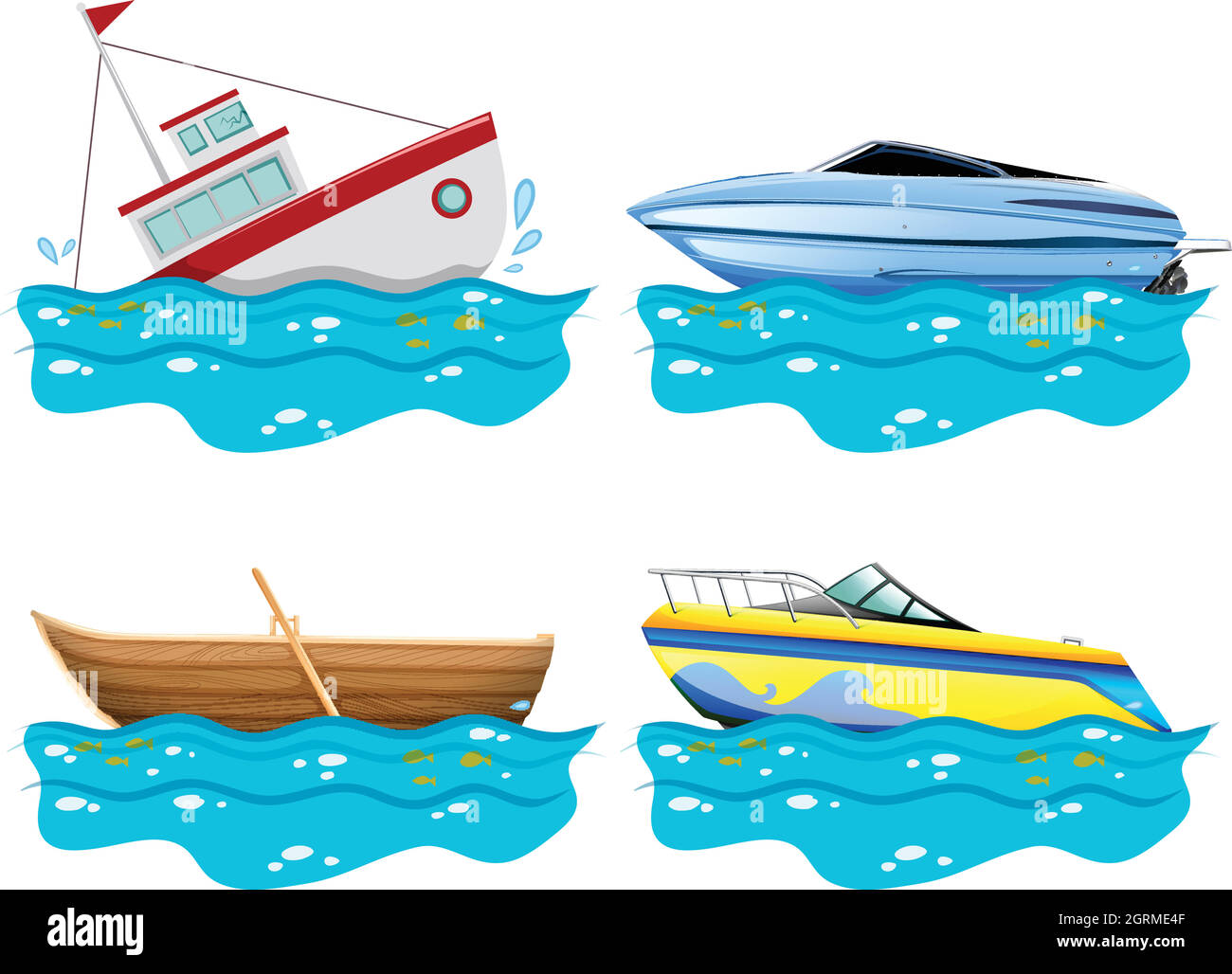 Quatre différents types de bateaux Illustration de Vecteur