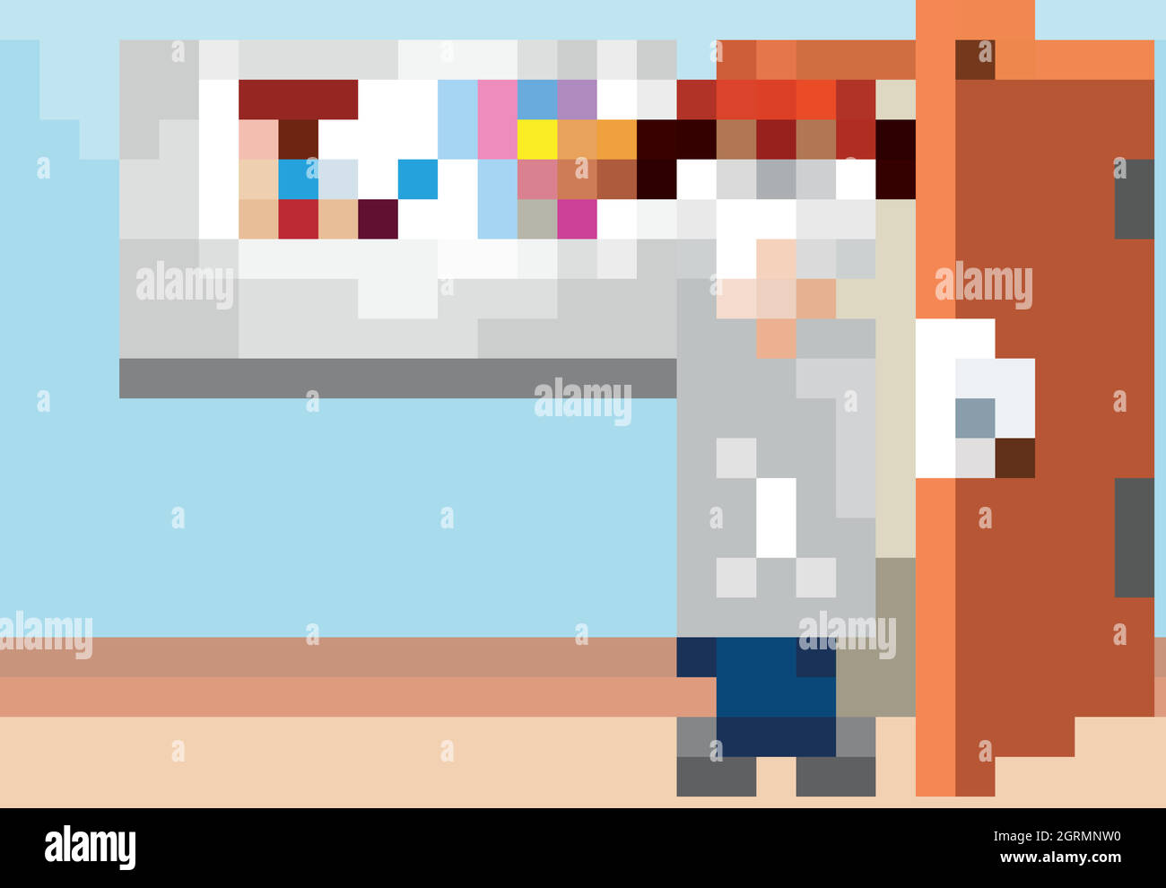 Scène avec un homme scientifique debout dans la salle Illustration de Vecteur