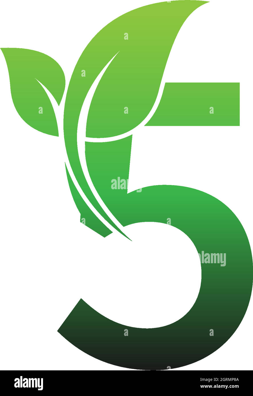 Numéro 5 avec illustration du modèle de logo d'icône de feuille verte Illustration de Vecteur