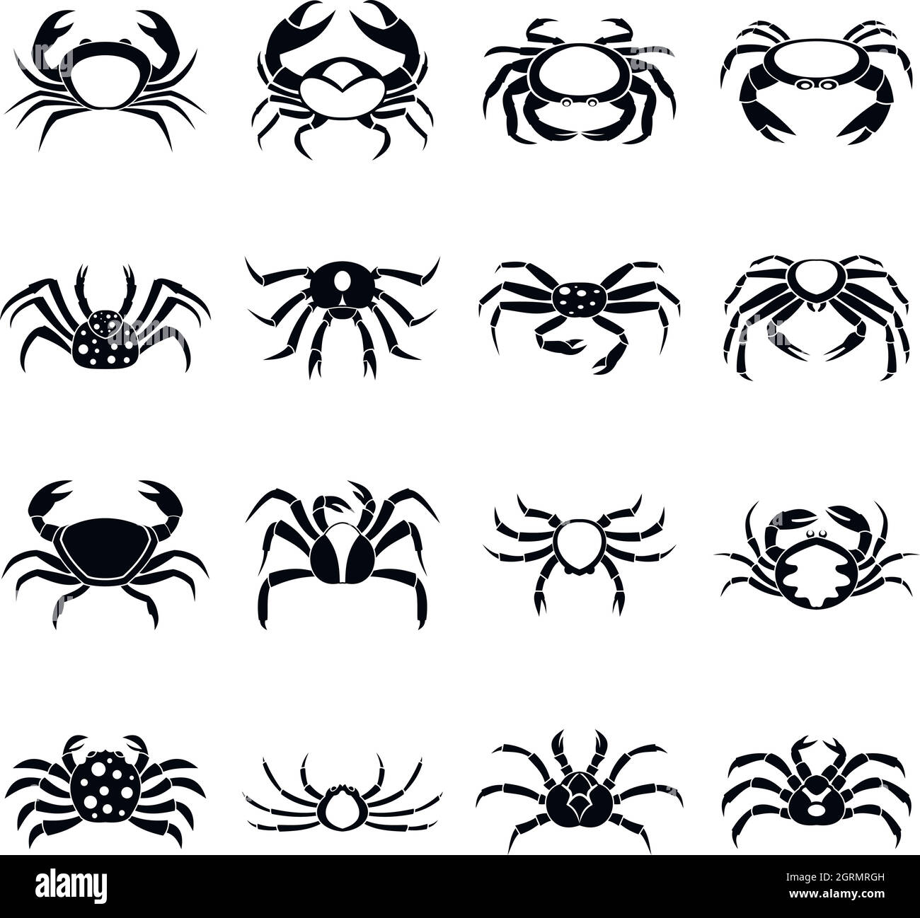 Diverses icônes du crabe, le style simple set Illustration de Vecteur