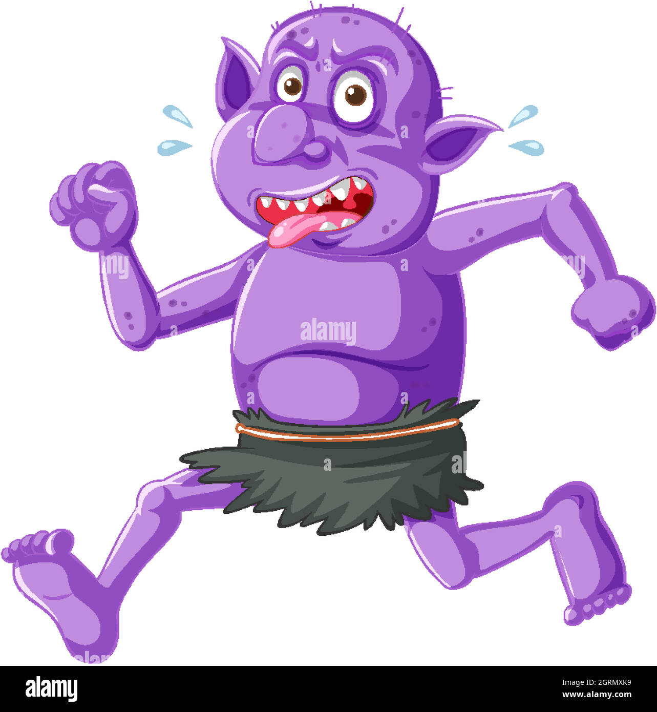 Violet goblin ou troll courir pose avec visage drôle dans le personnage de dessin animé isolé Illustration de Vecteur