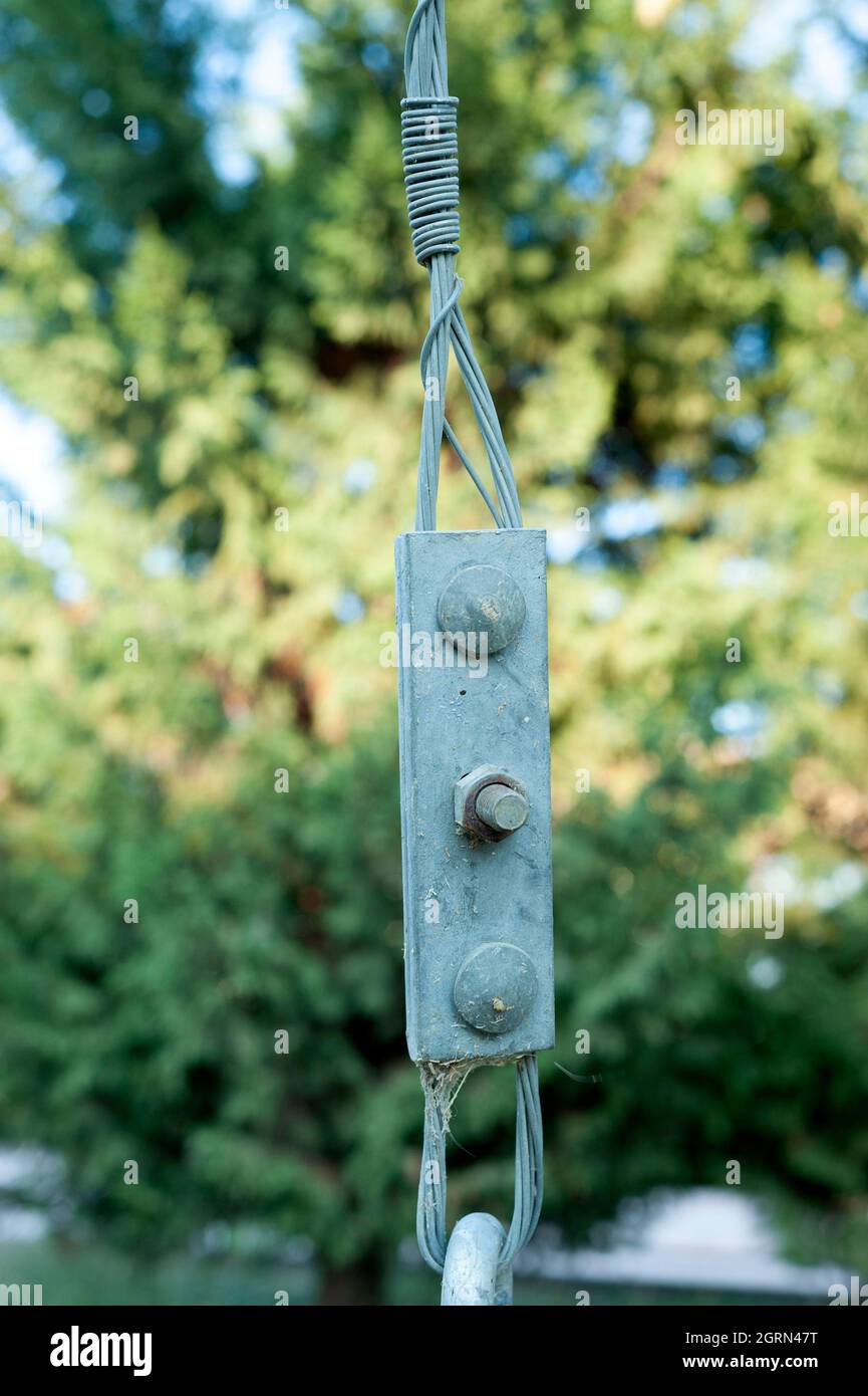 Câble métallique, ancrage, support, corde en acier photo d'image Banque D'Images