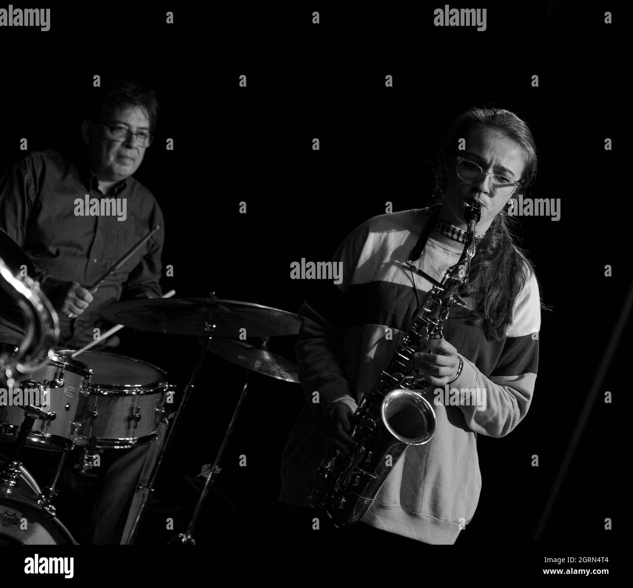 Clark Tracey, Alex Clarke - Art Themen et Alex Clarke Quintet - Soundcheck Herts Jazz Club - The Maltings Theatre - St Albans Banque D'Images