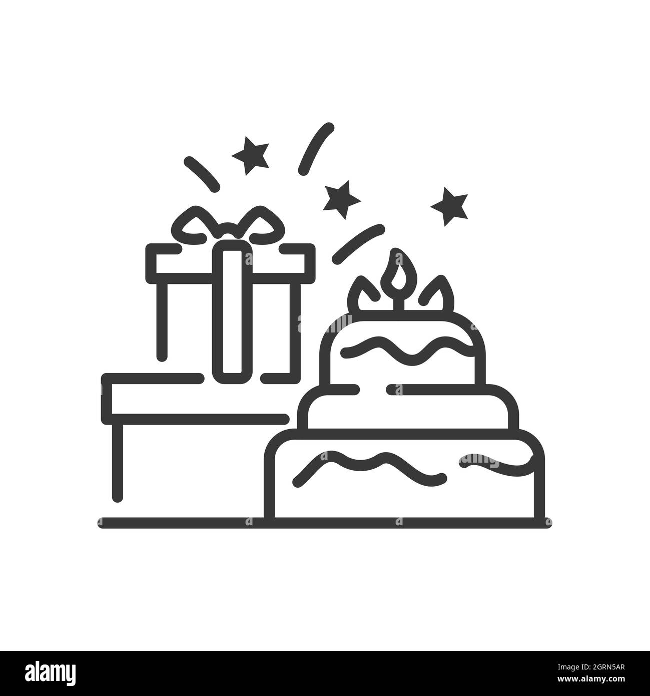 Joyeux Anniversaire Motif Lignes Vectorisees Une Icone Isolee Sur Fond Blanc Pictogramme Noir De Haute Qualite Immense Gateau Avec Des Bougies Beaucoup De Cadeaux Et Image Vectorielle Stock Alamy