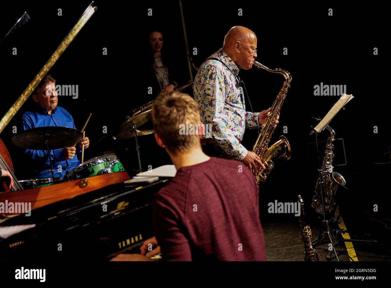 Clark Tracey, Alex Clarke, will Barry, Art Themen - Art Themen et Alex Clarke Quintet - Herts Jazz Club - The Maltings Theatre - St Albans Banque D'Images