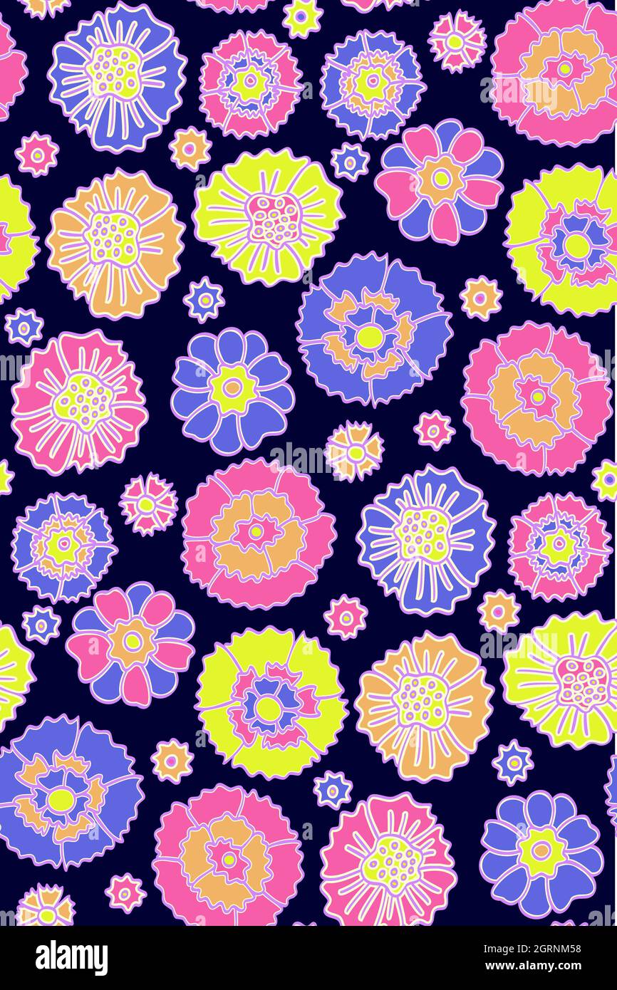 Motif fleuri sans couture sur le fond. Illustration de vecteur ethnique. Fleurs et feuilles de fantaisie. Style oriental Banque D'Images